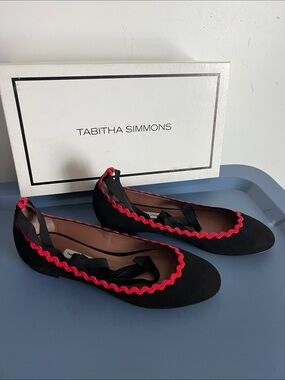 Tabitha Simmons daria red ricrac black kidsuede suede leather ballet flats 38
